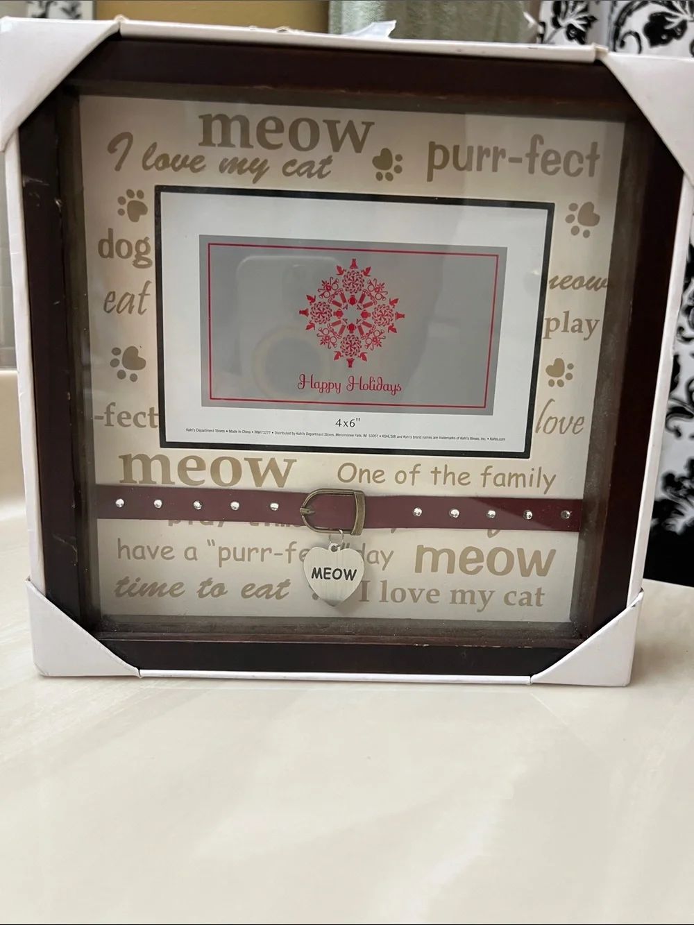 NWT Shadow Box Picture Frame Cream and Brown 'Meow' I Love My Cat